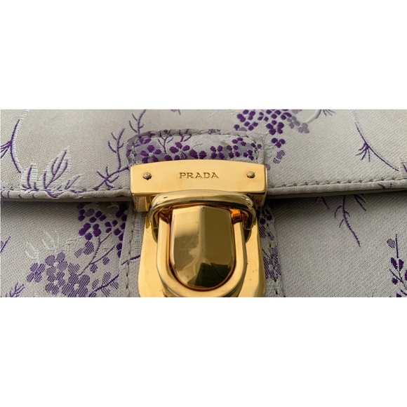 Prada Cream and Purple Floral Shoulder Bag - Picture 2 of 6